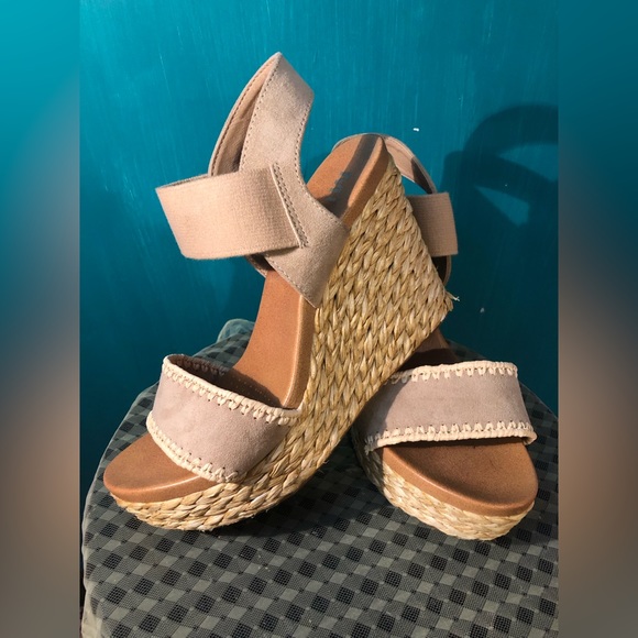 MIA Shoes - Tan Mia Straw Wedge Heel Sandals Size 8.5
